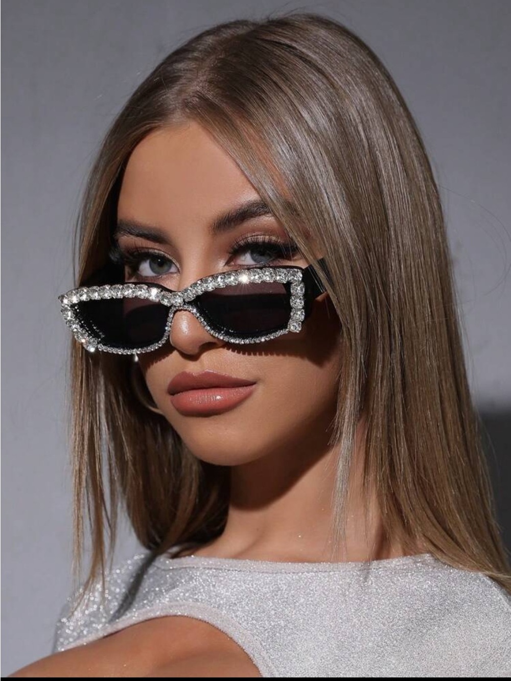 Anthropologie Boho Glam Black Crystal-Trim Rectangular Embellished Sunglasses - Picture 2 of 16